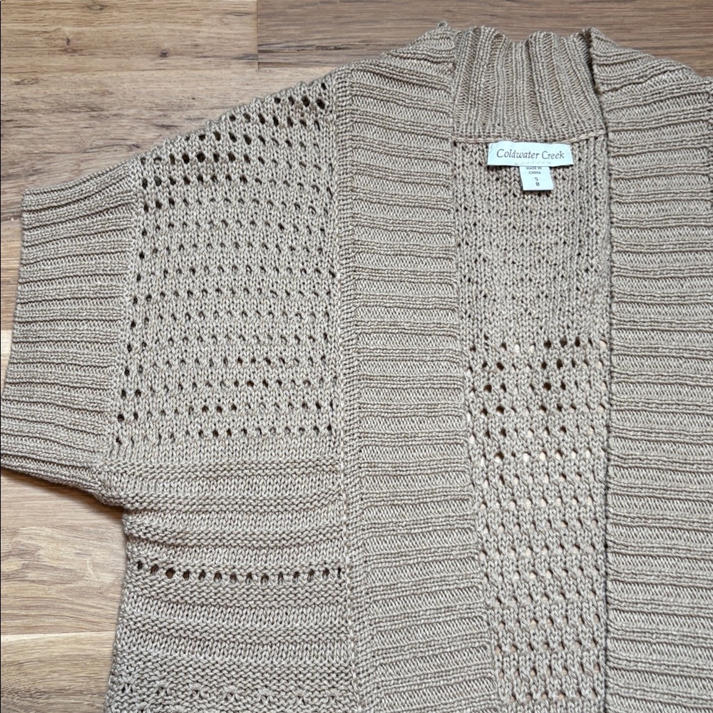 Coldwater Creek Open-Front Short Sleeve Knit Camel Cardigan Women’s S - Picture 3 of 12
